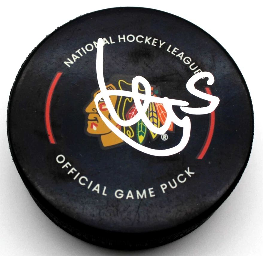 Artyom Levshunov Signed Chicago Blackhawks Game Hockey Puck w/Beckett BR93156
