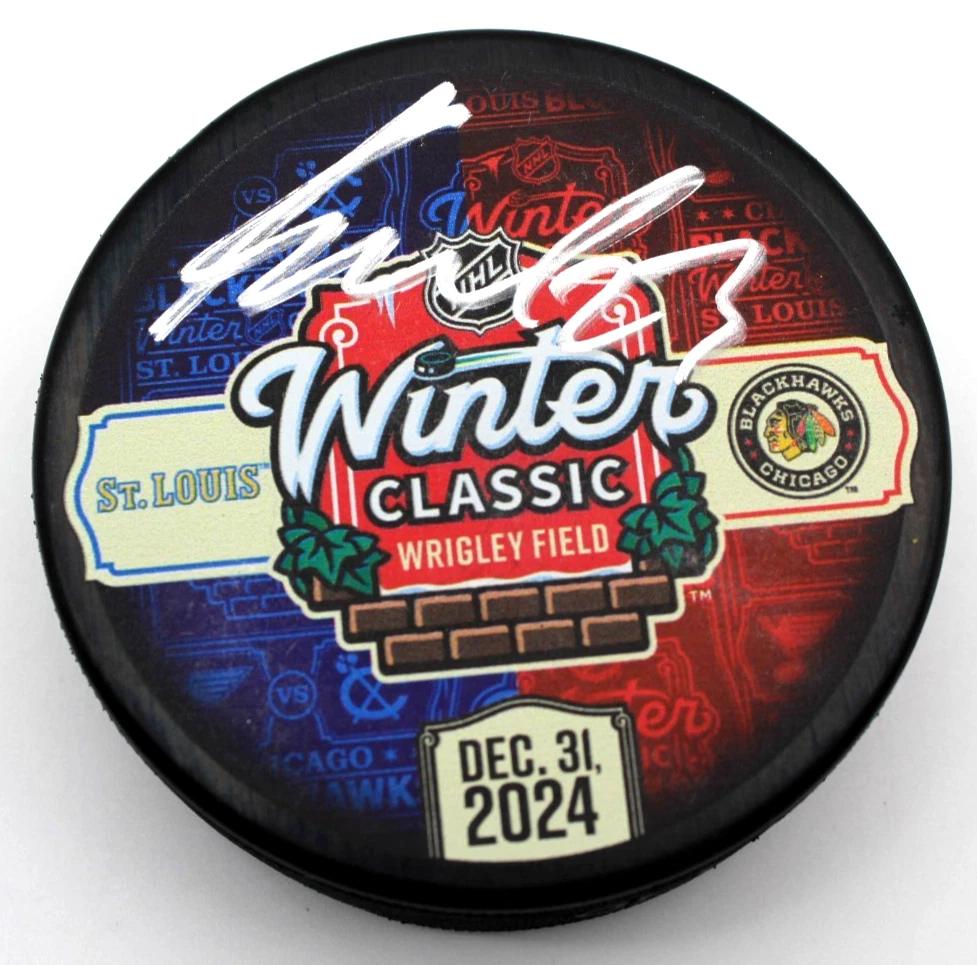 Philipp Kurashev Signed Chicago Blackhawks 2024 Winter Classic Hockey Puck w/COA