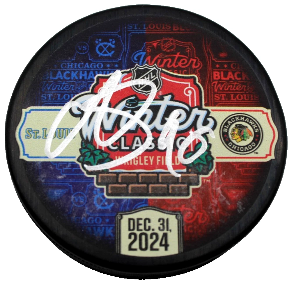 Arvid Soderblom Signed Chicago Blackhawks 2024 Winter Classic Hockey Puck w/COA