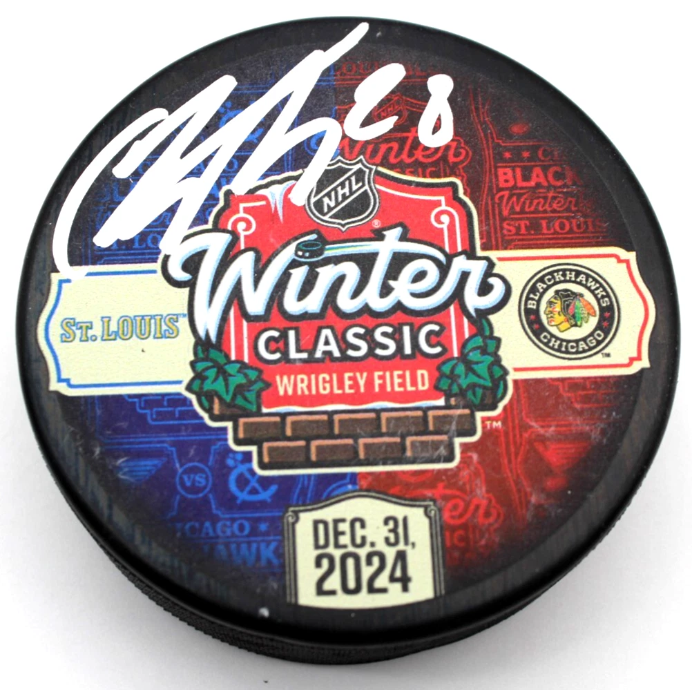 Colton Dach Signed Chicago Blackhawks 2024 Winter Classic Hockey Puck w/COA