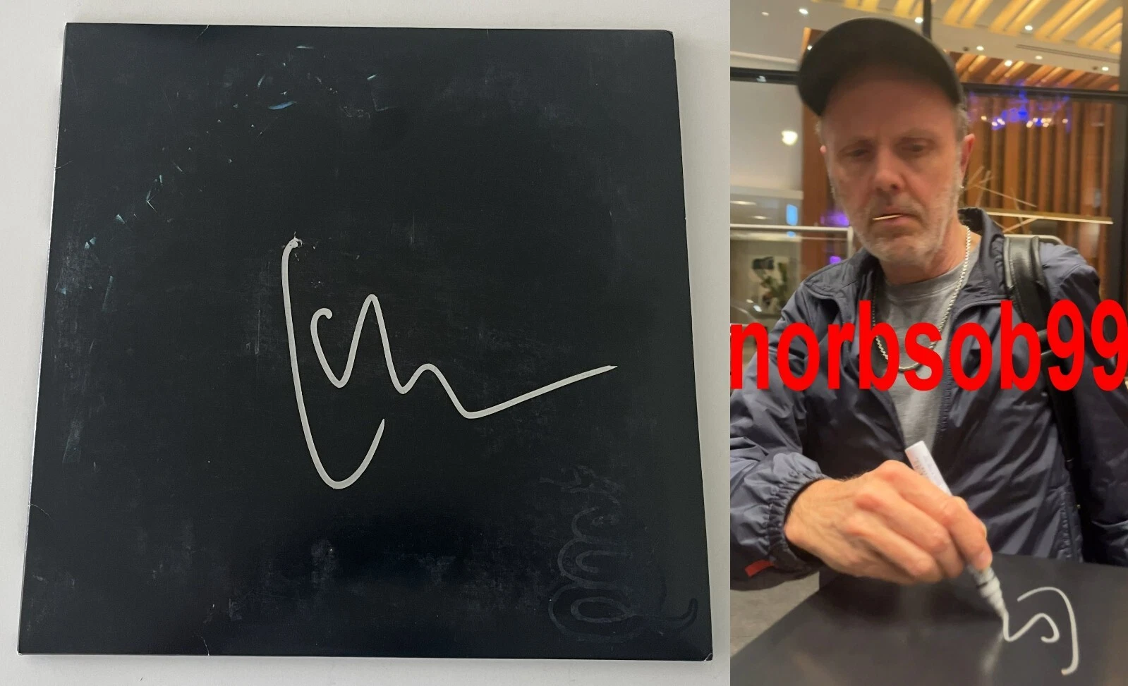 LARS ULRICH SIGNED METALLICA THE BLACK ALBUM VINYL w/EXACT PROOF & BECKETT COA