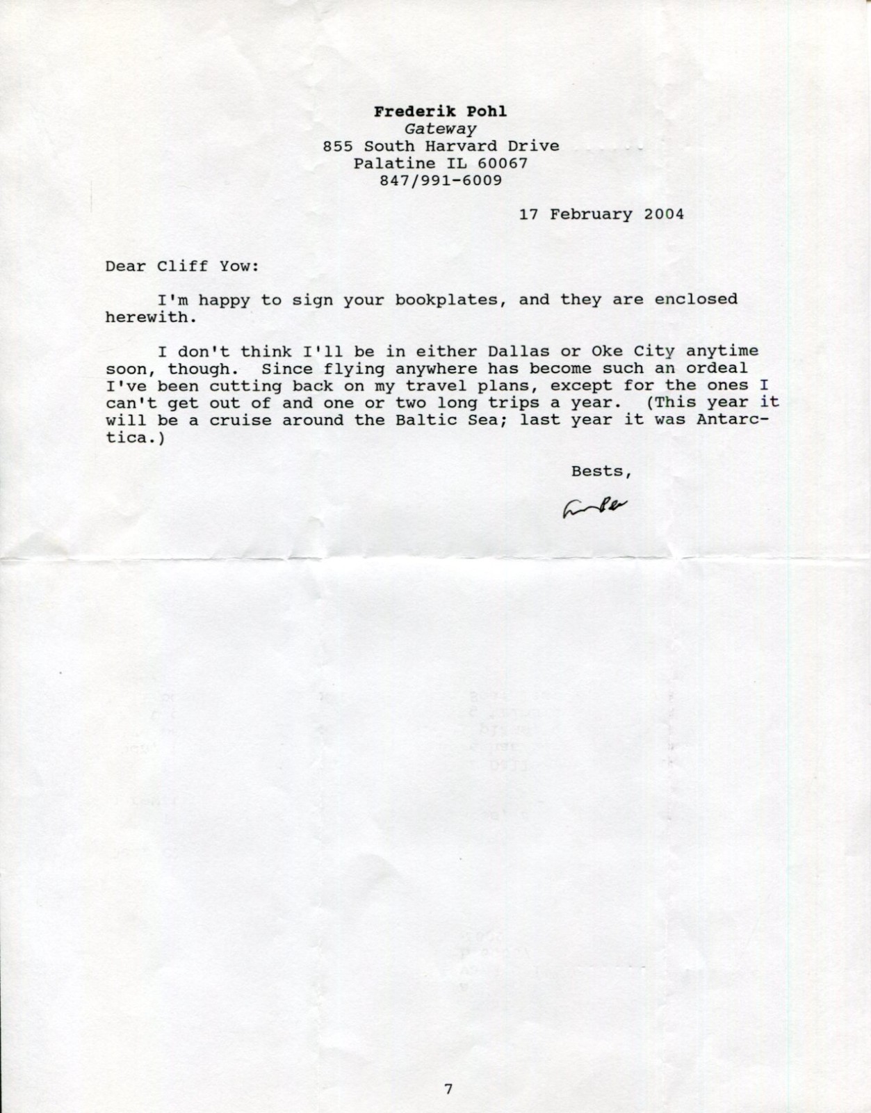 Frederik Pohl Sci Fi Science Fiction Author Writer Signed Autograph Letter