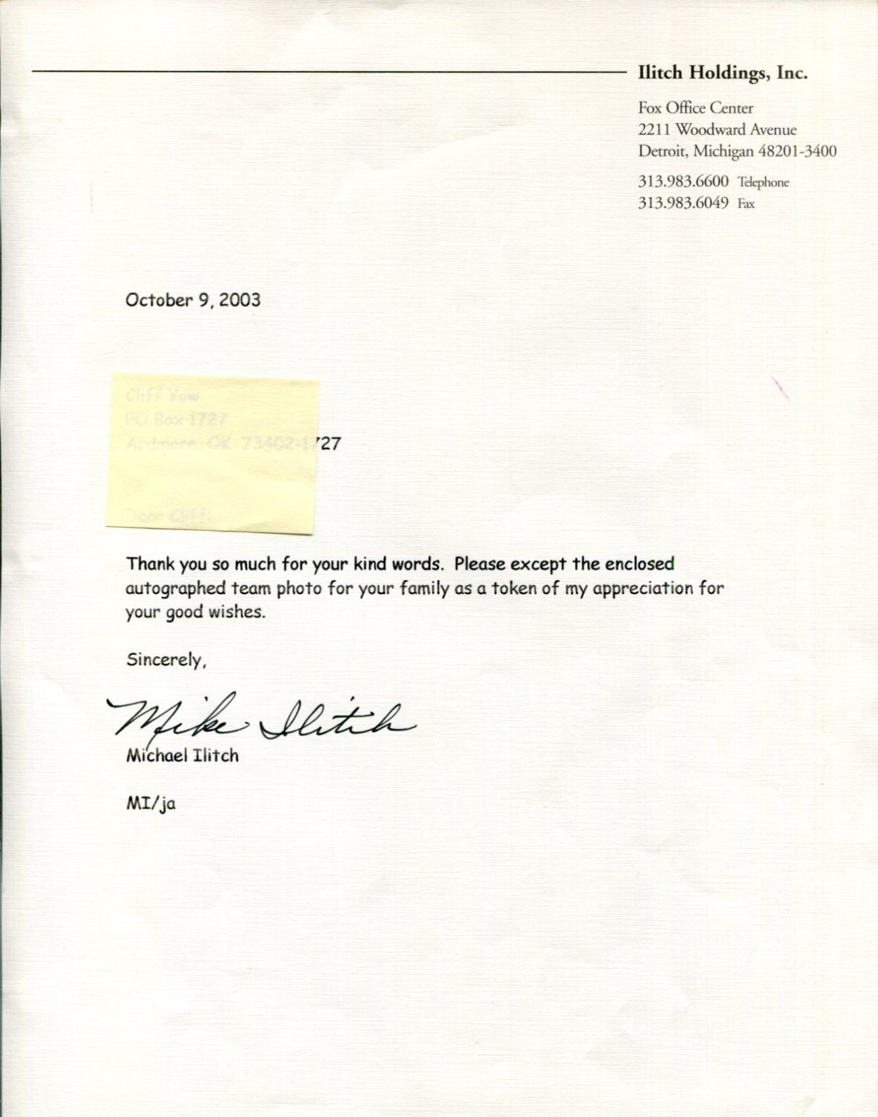 Mike Ilitch Detroit Tigers Detroit Red Wings Little Caesars Own Signed Autograph