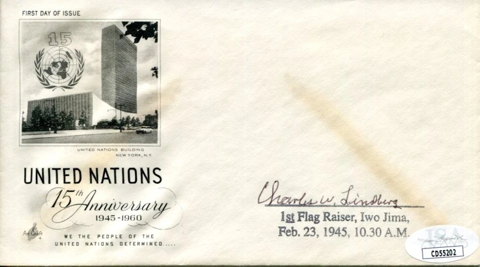 Charles Lindberg WWII War Iwo Jima Flag Raiser Marine USMC Signed Autograph JSA