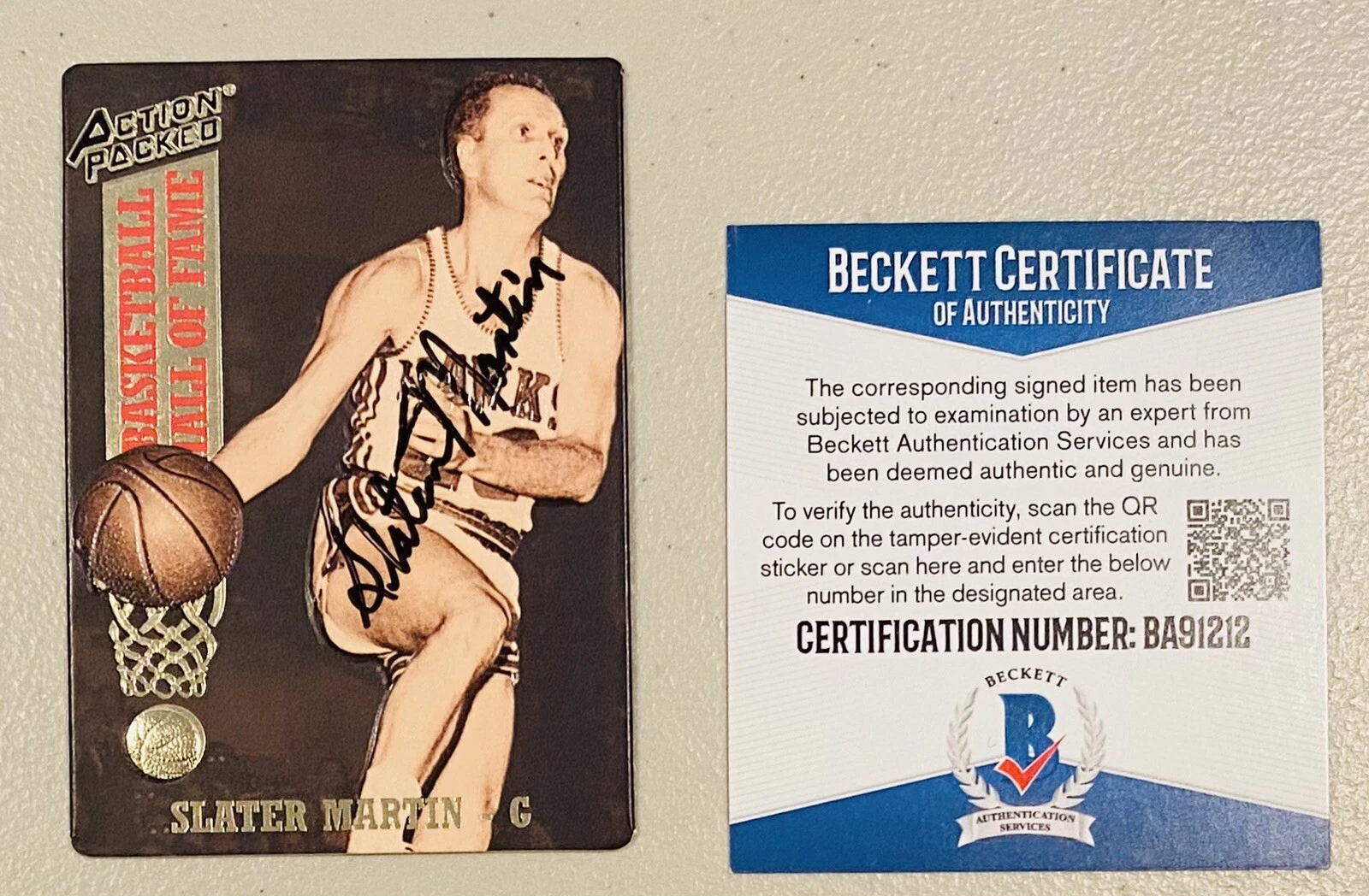 Slater Martin Signed Autographed 1993 Action Packed Card #23 Beckett BAS Cert