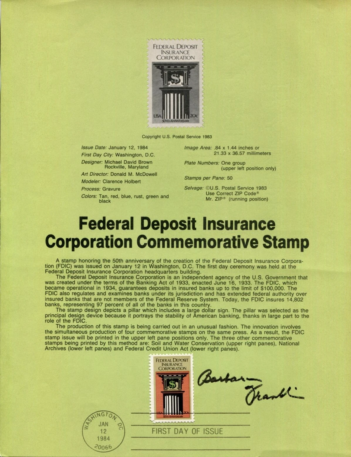 Barbara Franklin US Secretary of Commerce Signed Autograph FDC Sheet