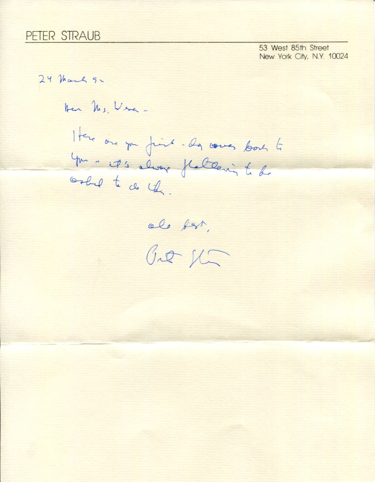 Peter Straub The Talisman Ghost Story Julia Horror Author Signed Autograph Note