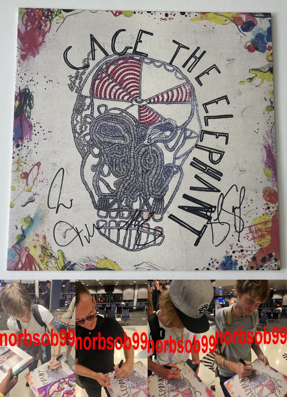 CAGE THE ELEPHANT MATT SHULTZ +3 SIGNED AUTOGRAPH VINYL ALBUM LP w/EXACT PROOF