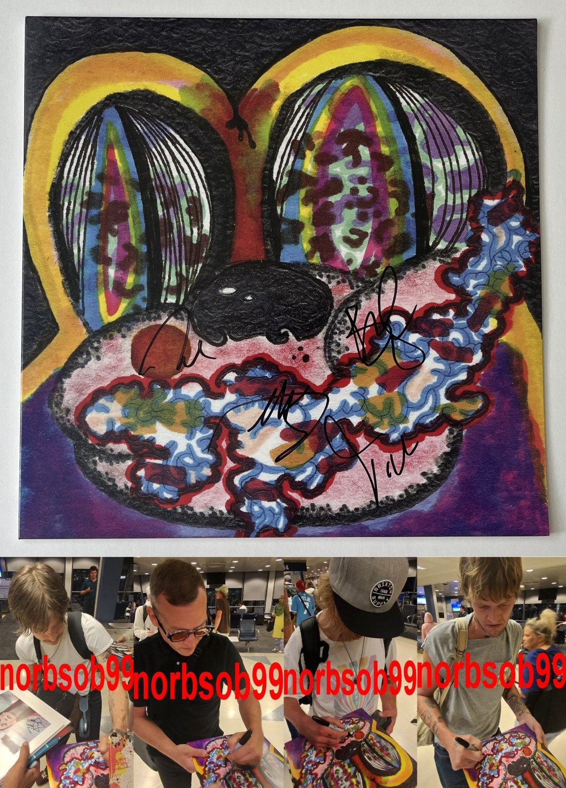 CAGE THE ELEPHANT MATT SHULTZ +3 SIGNED THANK YOU HAPPY BIRTHDAY VINYL w/PROOF