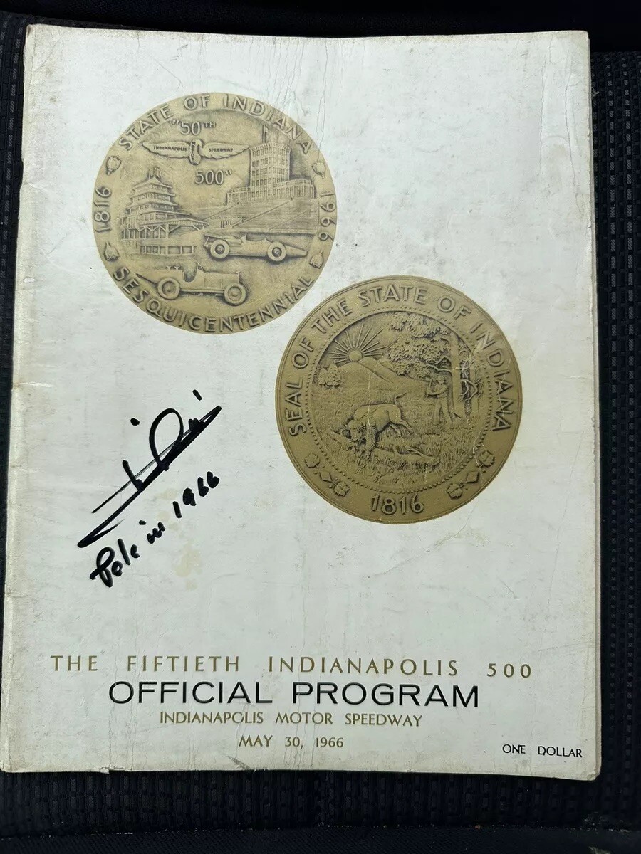 1966 INDY 500 PROGRAM SIGNED BY POLE SITTER MARIO ANDRETTI AUTOGRAPHED COLLECTIBLE MEMORABILIA