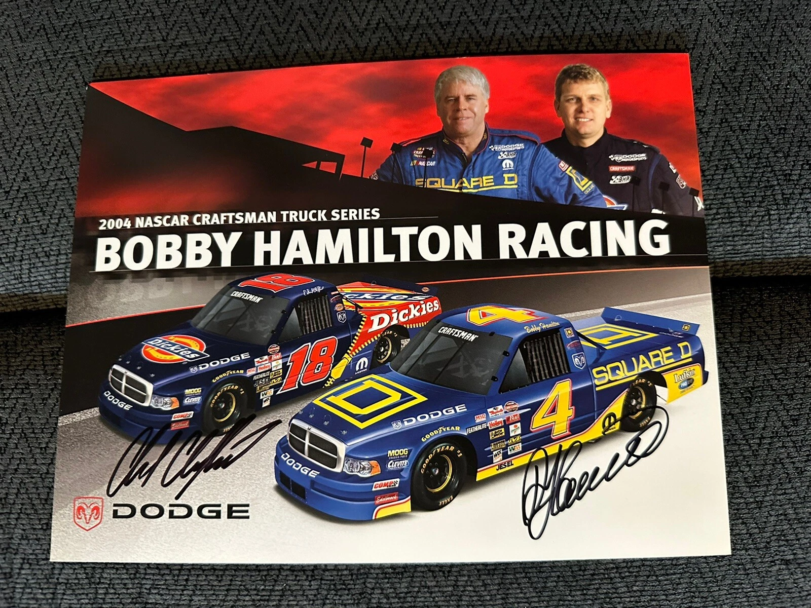 Bobby Hamilton & Chad Chaffin Signed Promo Hero Card Nascar