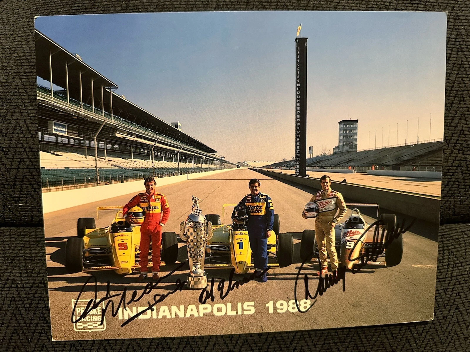 Al Unser Rick Mears Danny Sullivan Promo Card Signed Card Indianapolis 500 1988