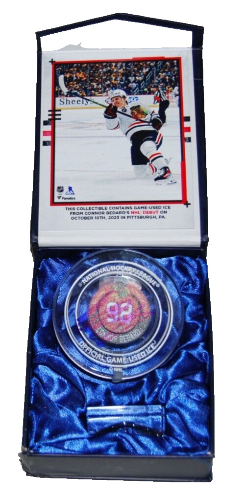 CONNOR BEDARD signed (CHICAGO BLACKHAWKS) Debut Crystal puck BECKETT BAS AE14711