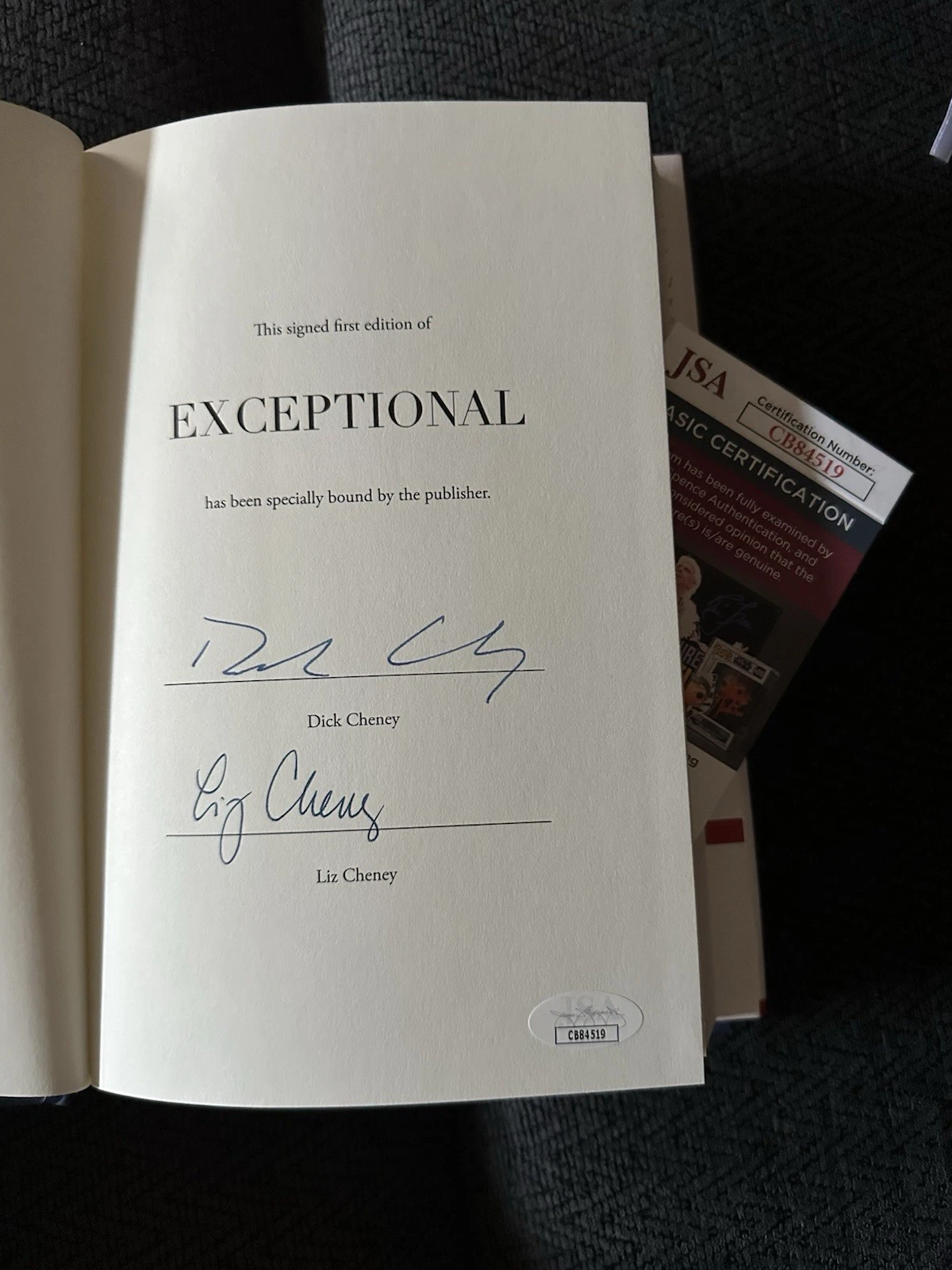 Dick & Liz Cheney SIGNED Exceptional Book Hardcover JSA Authenticated COA