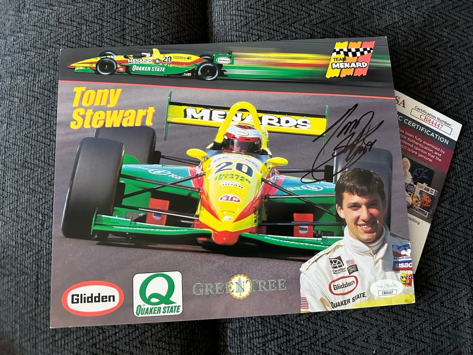 Tony Stewart Signed Indianapolis 500 Promo hero Card JSA Authenticated COA