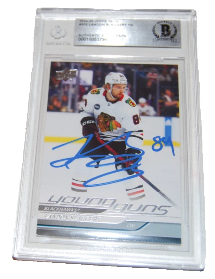 LANDON SLAGGERT signed 2024-25 Upper Deck Blackhawks YG card BECKETT 00018053794
