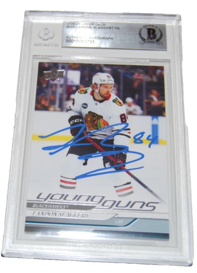 LANDON SLAGGERT signed 2024-25 Upper Deck Blackhawks YG card BECKETT 00018053793