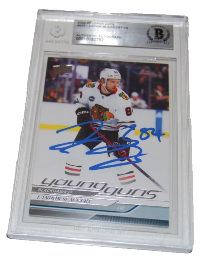 LANDON SLAGGERT signed 2024-25 Upper Deck Blackhawks YG card BECKETT 00018053792