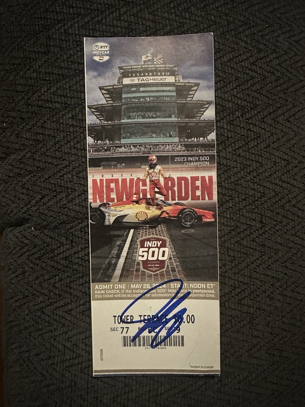 Josef Newgarden (2023 Winner) Signed Indianapolis Indy 500 Ticket 2024 Race