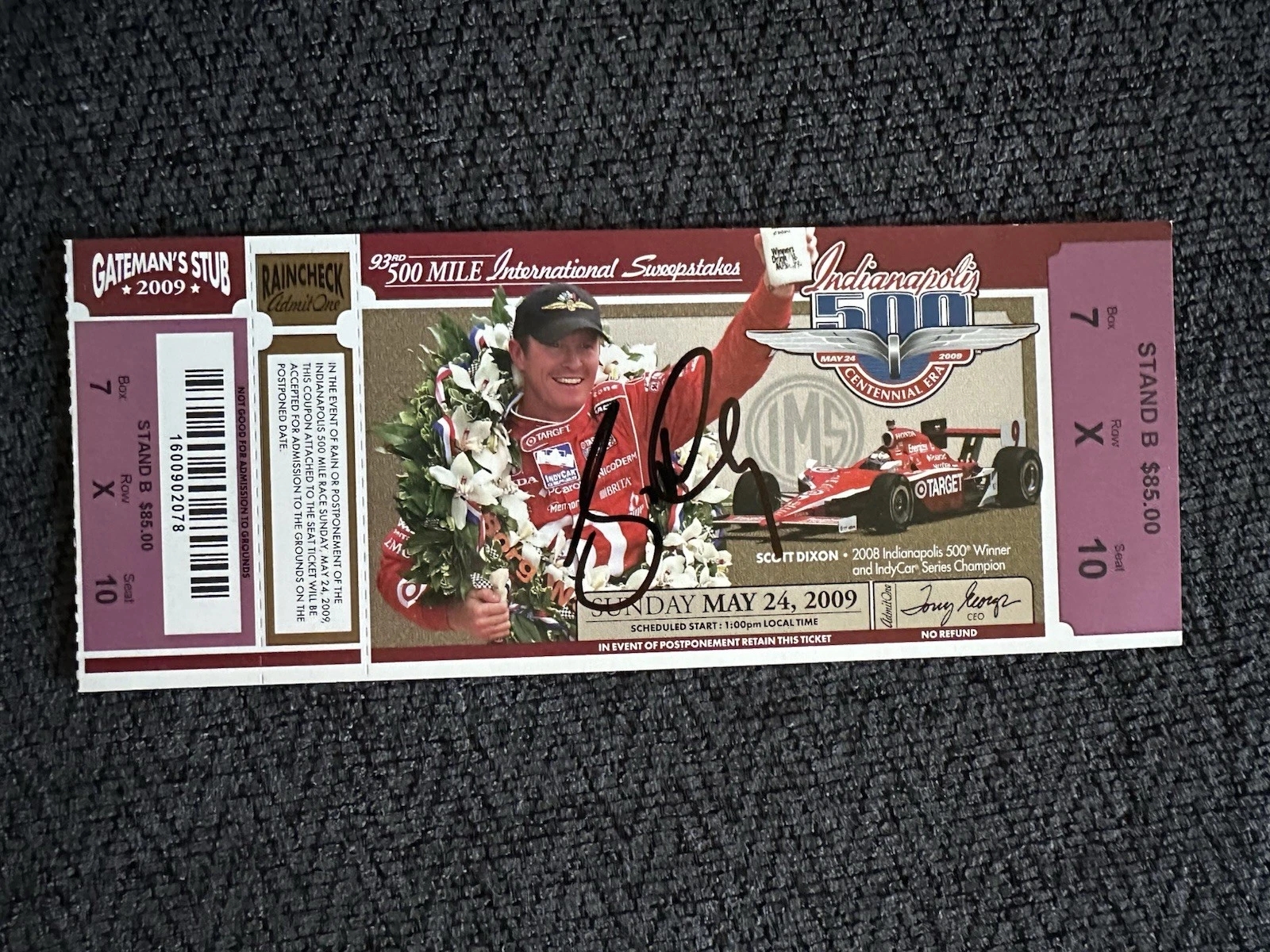 Scott Dixon (2008 Winner) Signed Indianapolis Indy 500 Ticket 2009 Race Full