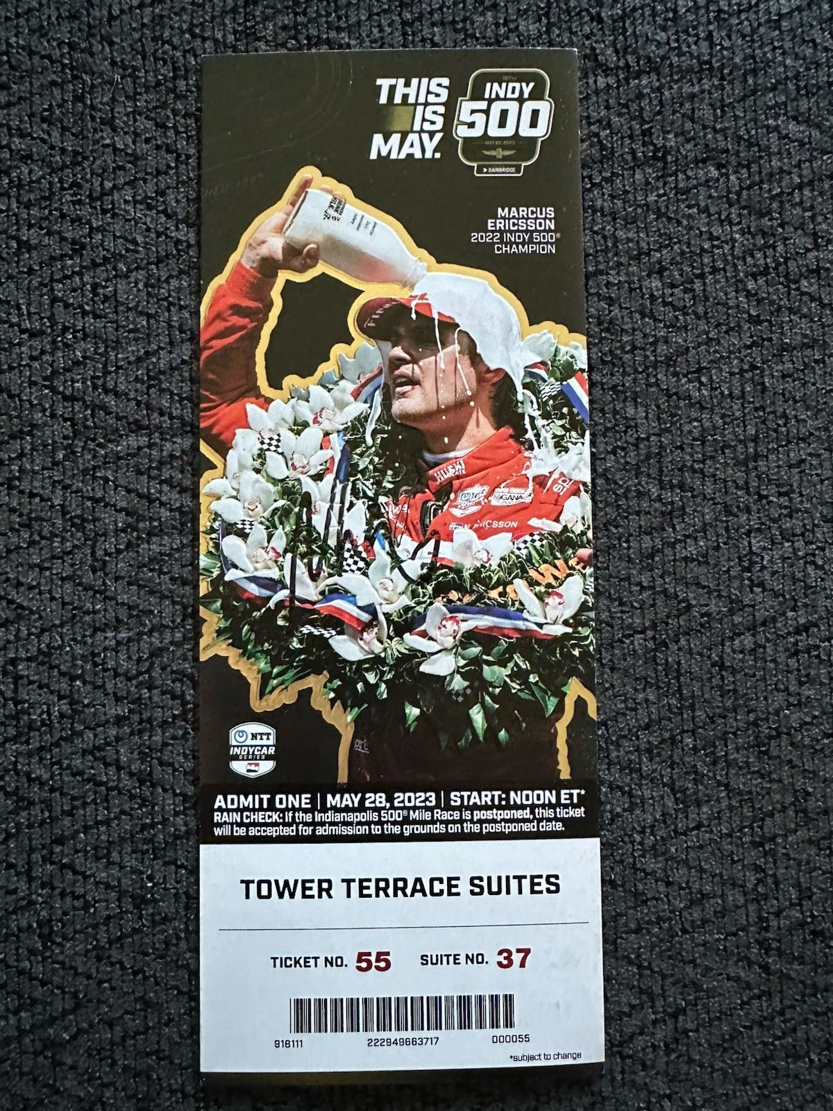 Marcus Ericsson (2022 Winner) Signed Indianapolis Indy 500 Ticket 2023 Race