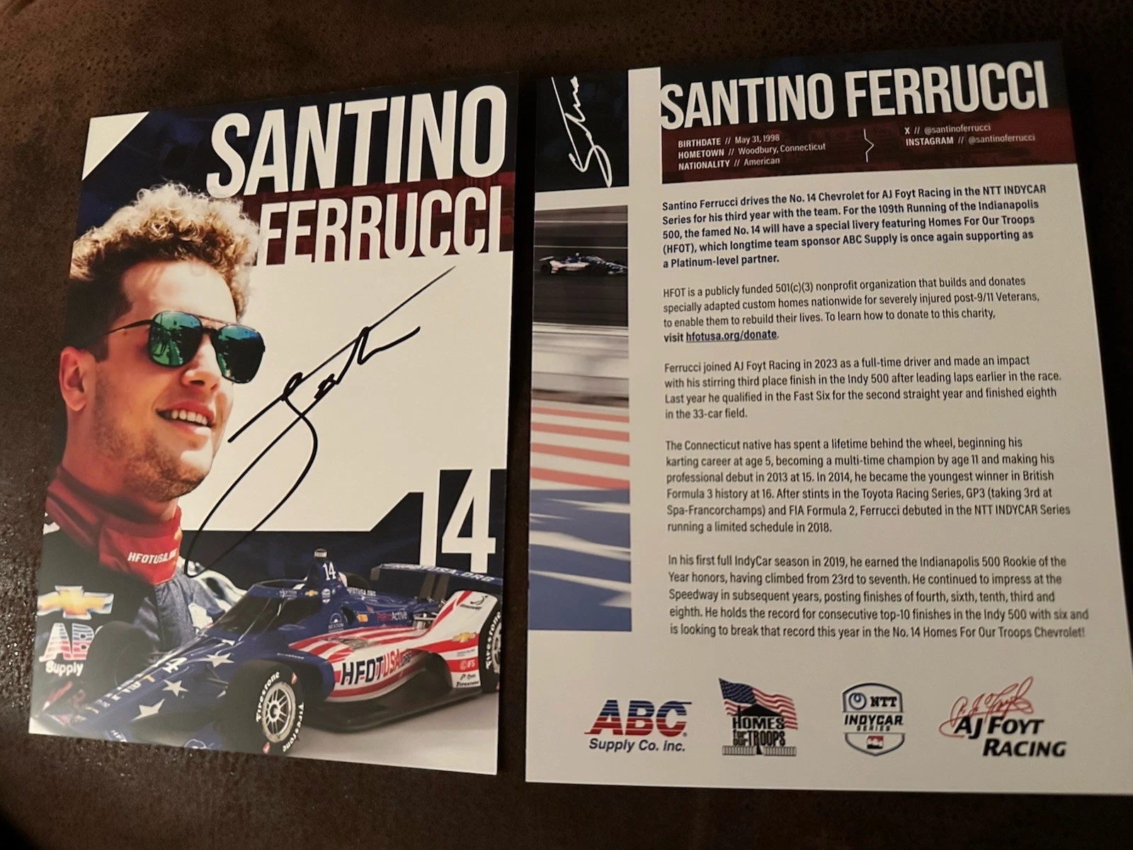 Santino Ferrucci 2025 Indy 500 Signed Car Promo Hero Card Indianapolis
