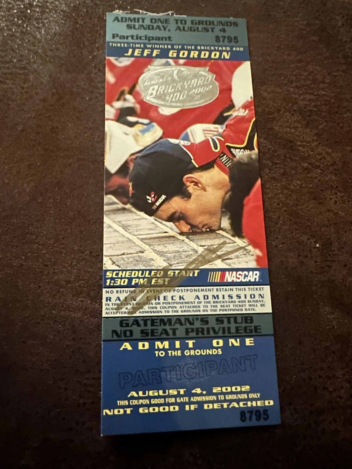 2001 Brickyard 400 Winner Jeff Gordon Signed Ticket Stub 2002 Race NASCAR