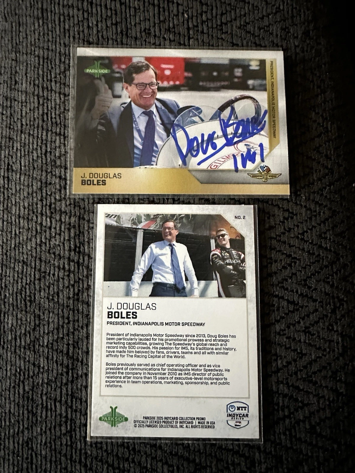 2025 Parkside Indy Car Trading Promo Card 500 Signed Doug Boles IMS President