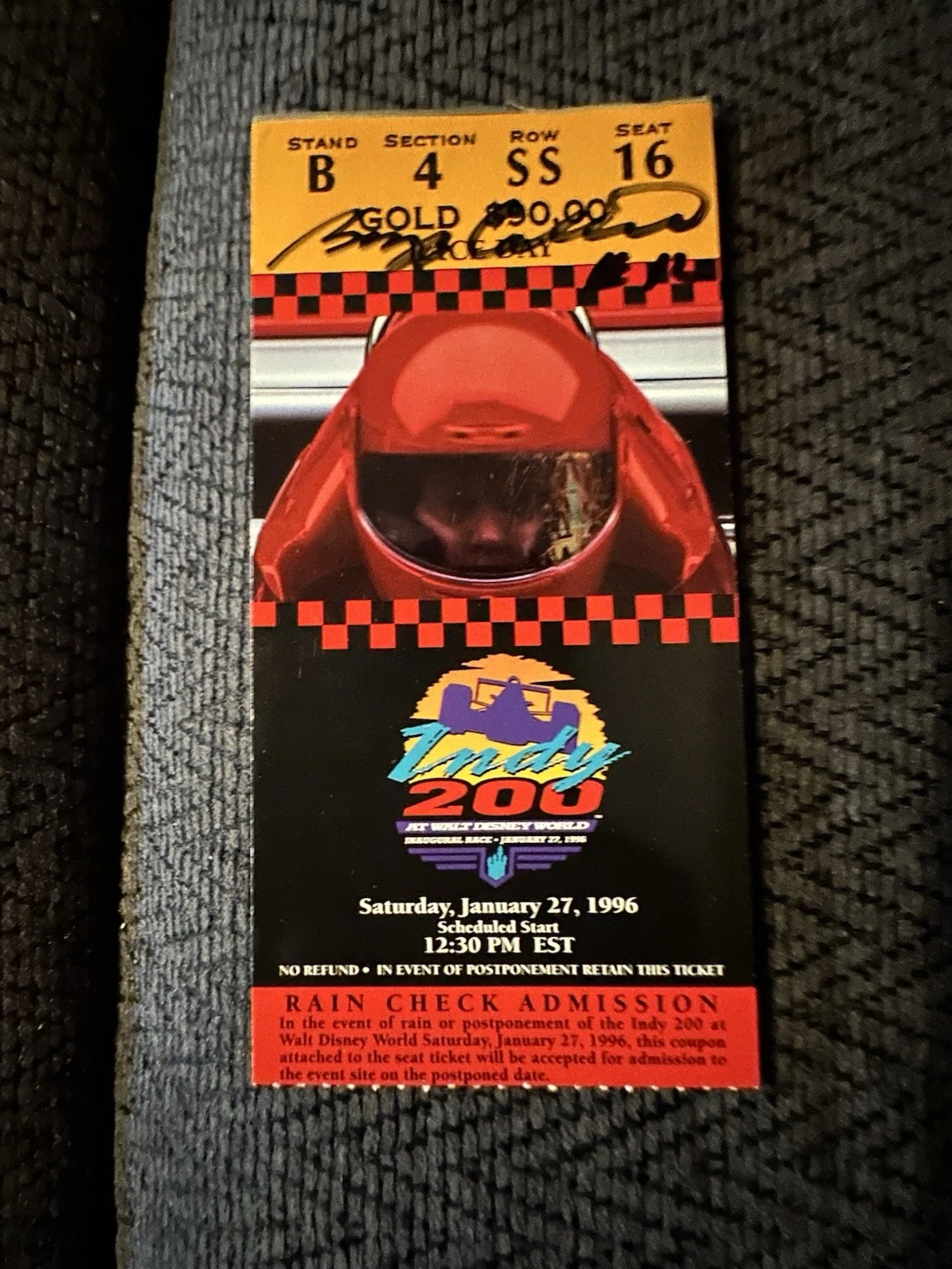 1996 Winner Buzz Caulking Signed Ticket Stub Indy Car Racing IRL Walt Disney 200