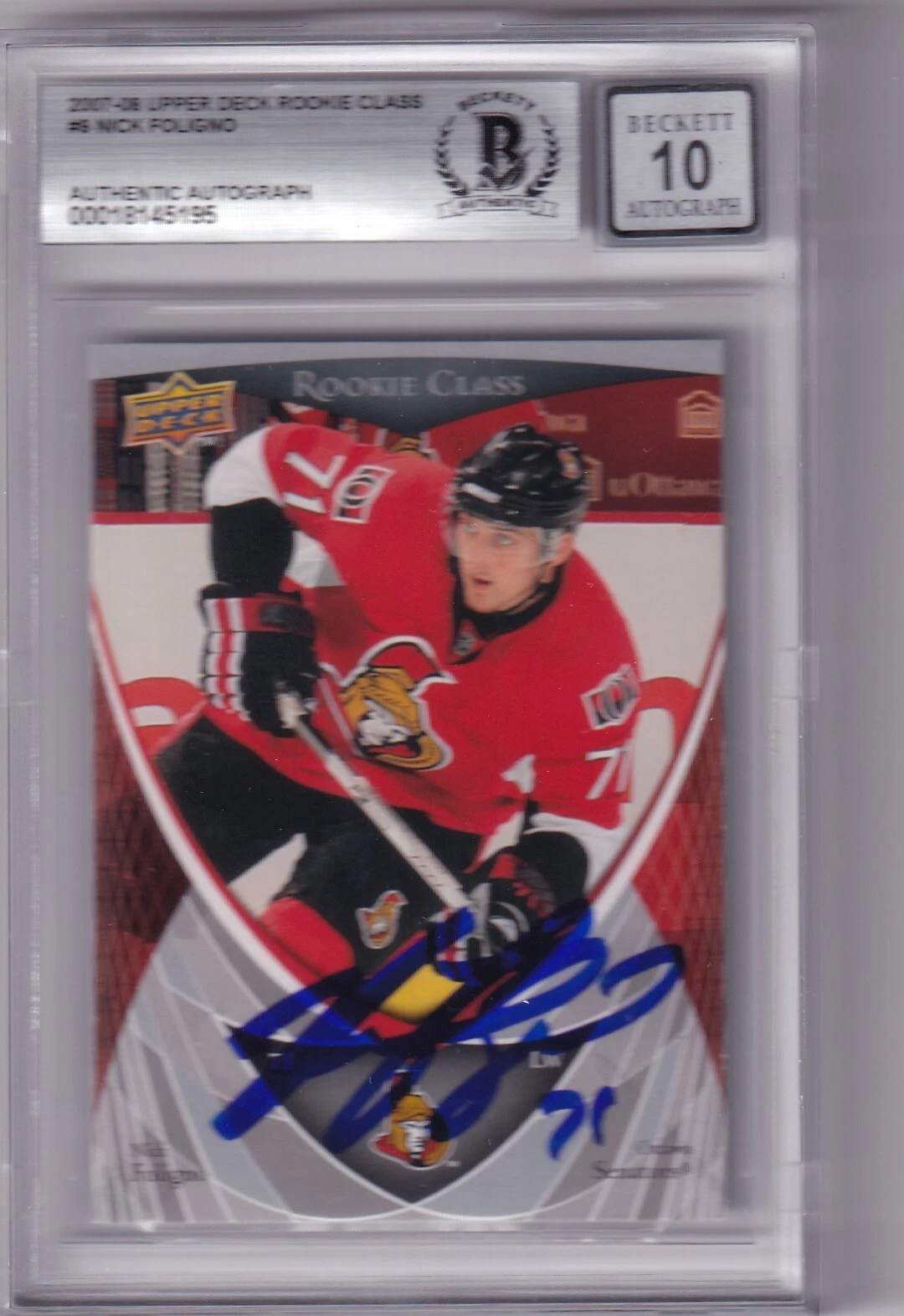 NICK FOLIGNO signed 2007-08 Upper Deck RC card *BLACKHAWKS* BECKETT 00018145195