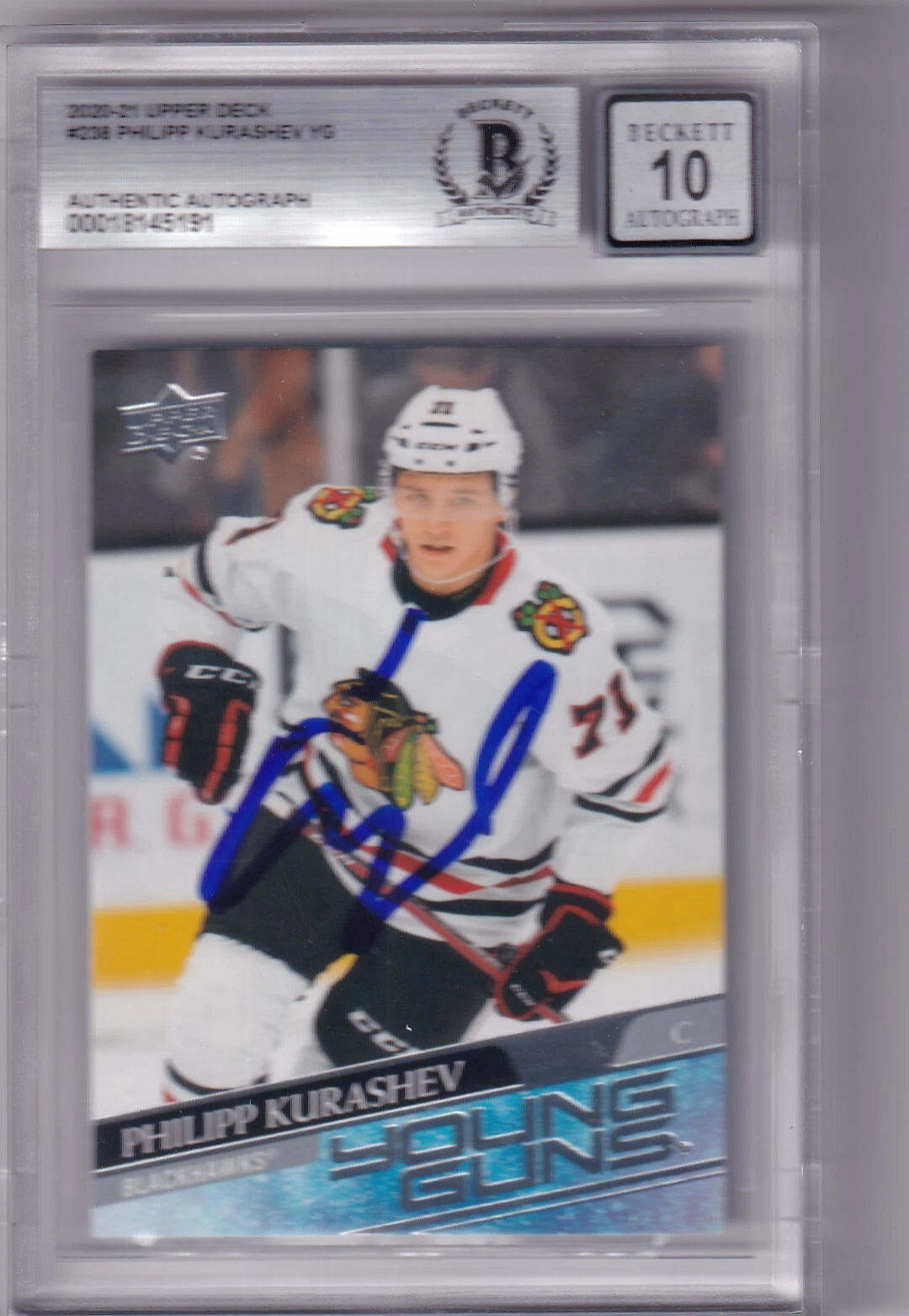PHILIPP KURASHEV signed 20-21 UD YG RC card *BLACKHAWKS* BECKETT 00018145191 10