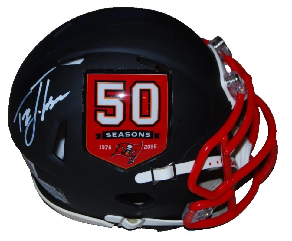 TEZ JOHNSON signed (TAMPA BAY BUCCANEERS) mini football helmet BECKETT BR63106