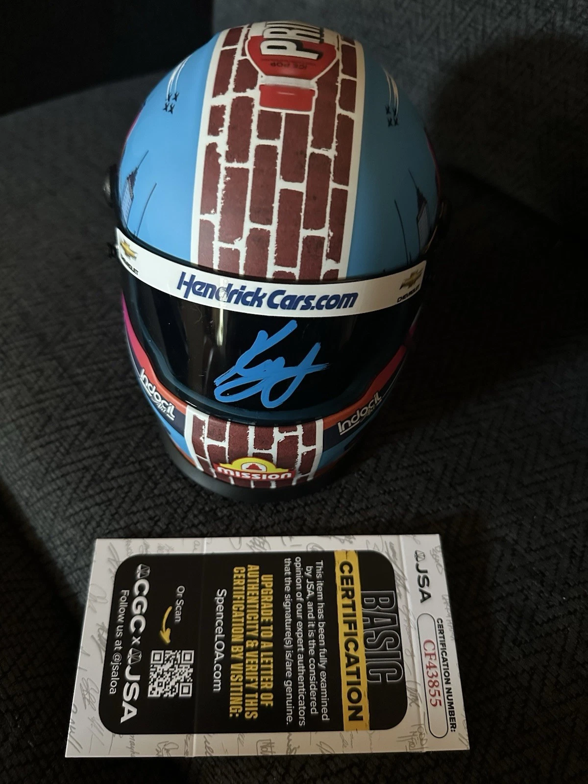 Kyle Larson 2024 Indianapolis 500 Signed Mini Helmet Scale JSA Authenticated COA