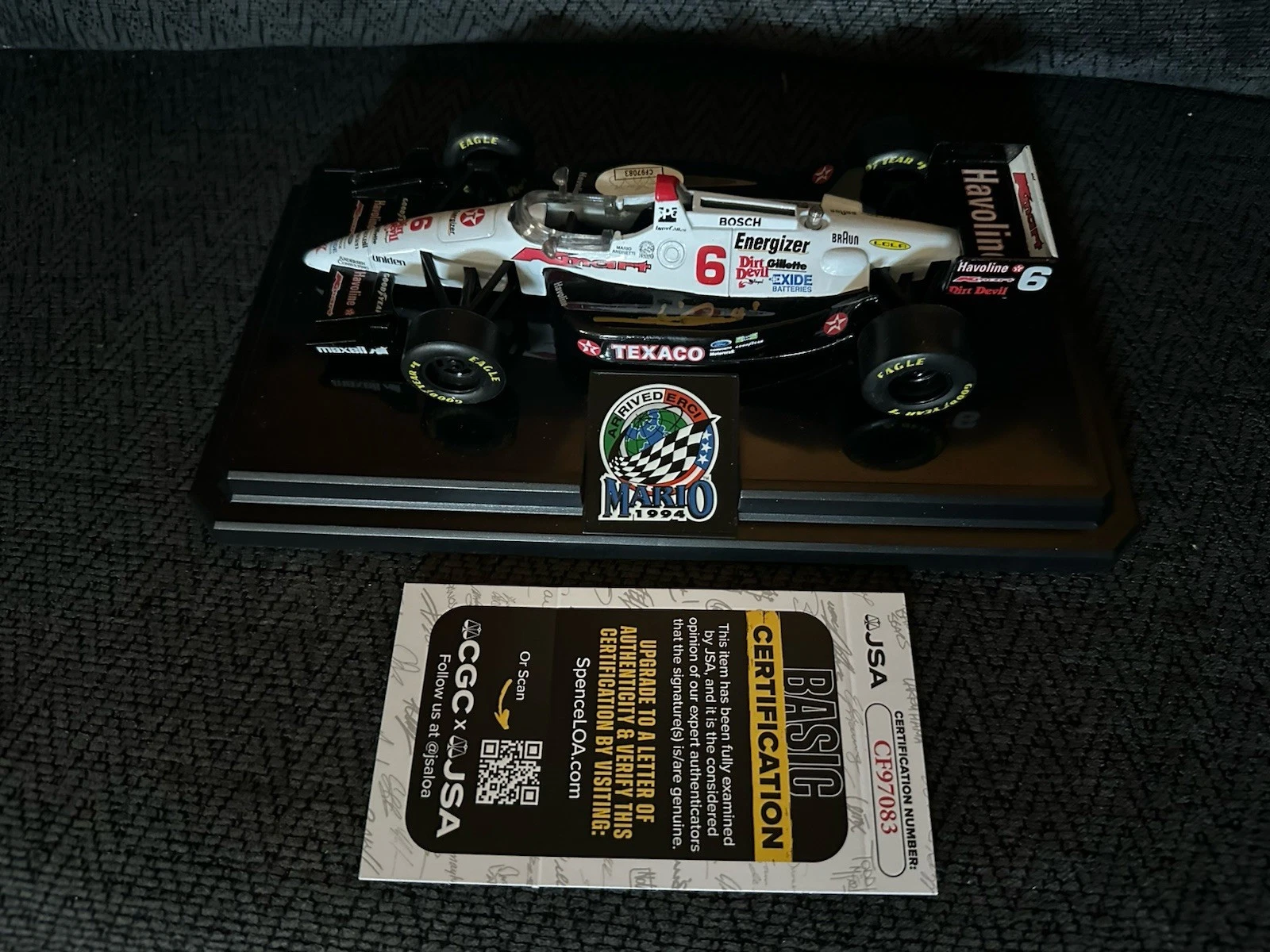 Mario Andretti Signed 1:24 Diecast Indy 500 JSA Authentication COA
