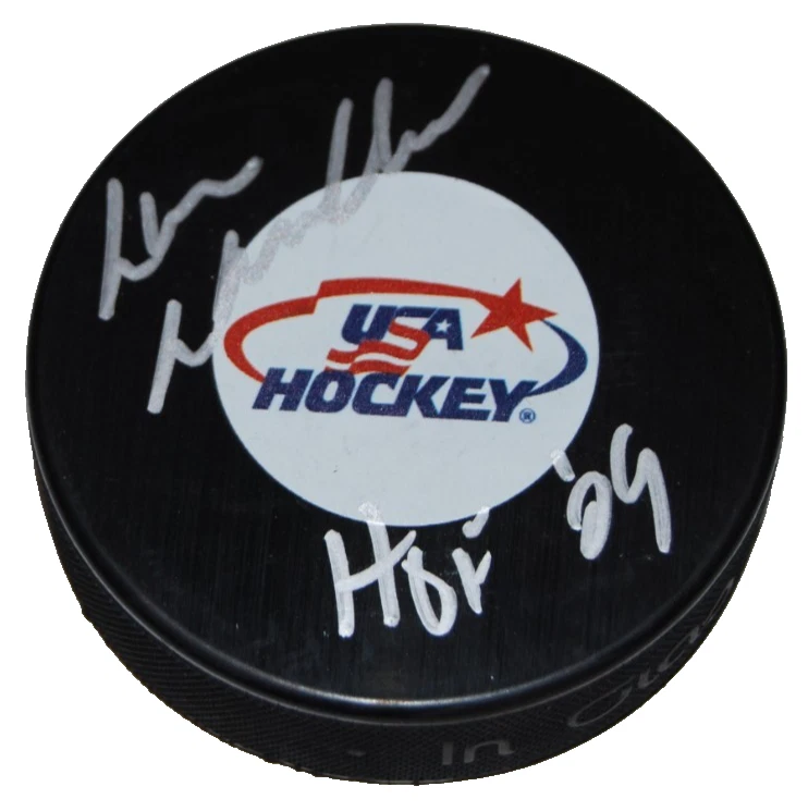 LOU LAMORIELLO signed TEAM USA NEW JERSEY DEVILS HOF hockey puck BECKETT BR25957