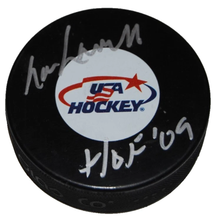LOU LAMORIELLO signed TEAM USA NEW JERSEY DEVILS HOF hockey puck BECKETT BR25956