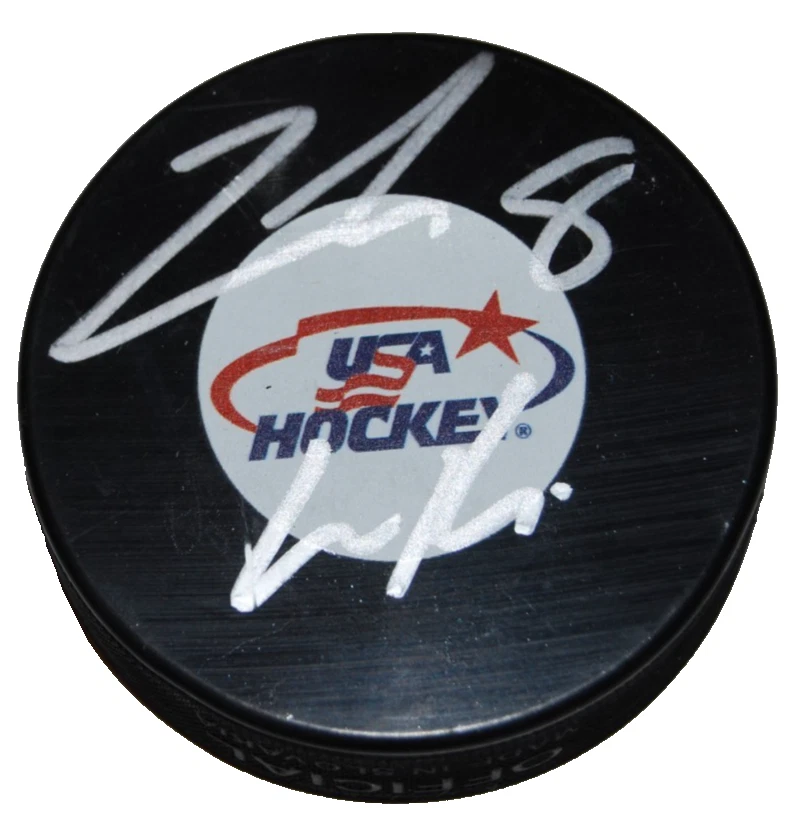 ZACH WERENSKI SIGNED (TEAM USA COLUMBUS BLUE JACKETS HOCKEY PUCK BECKETT BR25947 COLLECTIBLE MEMORABILIA