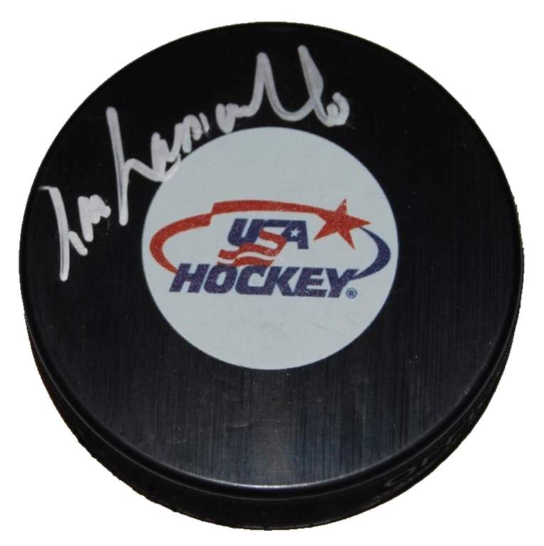 LOU LAMORIELLO signed TEAM USA NEW JERSEY DEVILS HOF hockey puck BECKETT BR25958