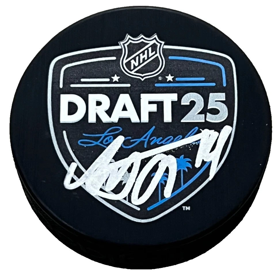 ANTON FRONDELL sgined (2025 DRAFT) CHICAGO BLACKHAWKS puck BECKETT BT78248