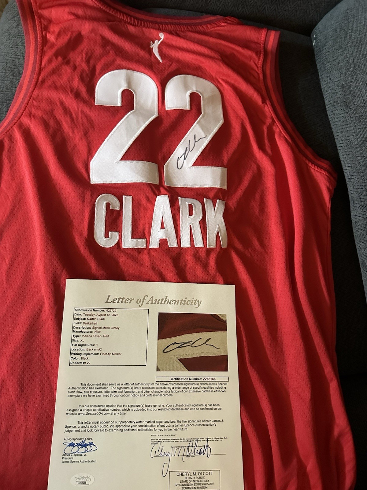 Caitlin Clark SIGNED Indiana Fever Jersey XL JSA Authentication LOA COA Fever