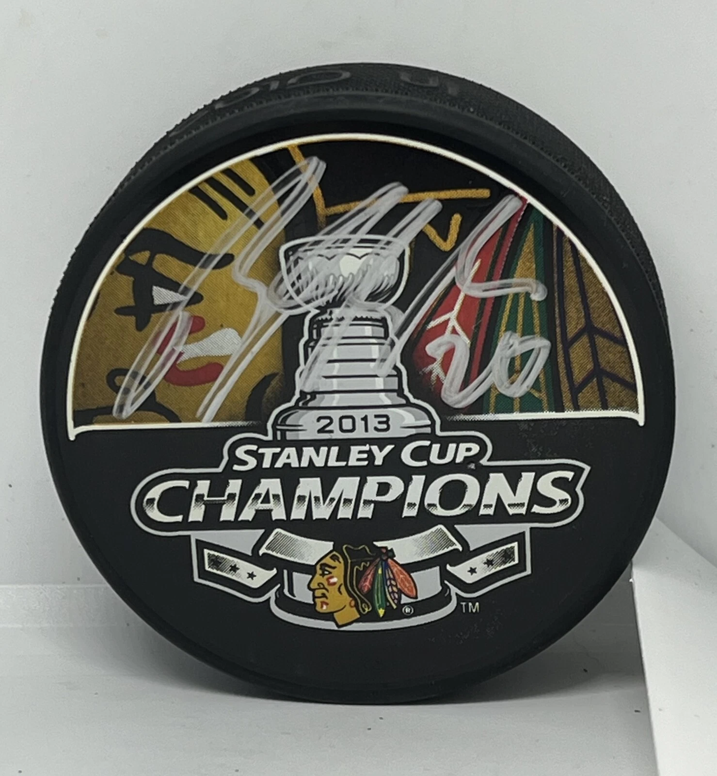 Brandon Saad signed Chicago Blackhawks 2013 Stanley Cup Champs Puck autographed