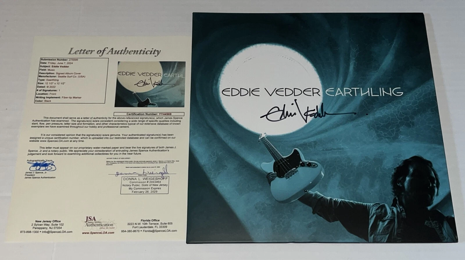 Eddie Vedder signed Earthling Vinyl Album autographed LP JSA Full LOA