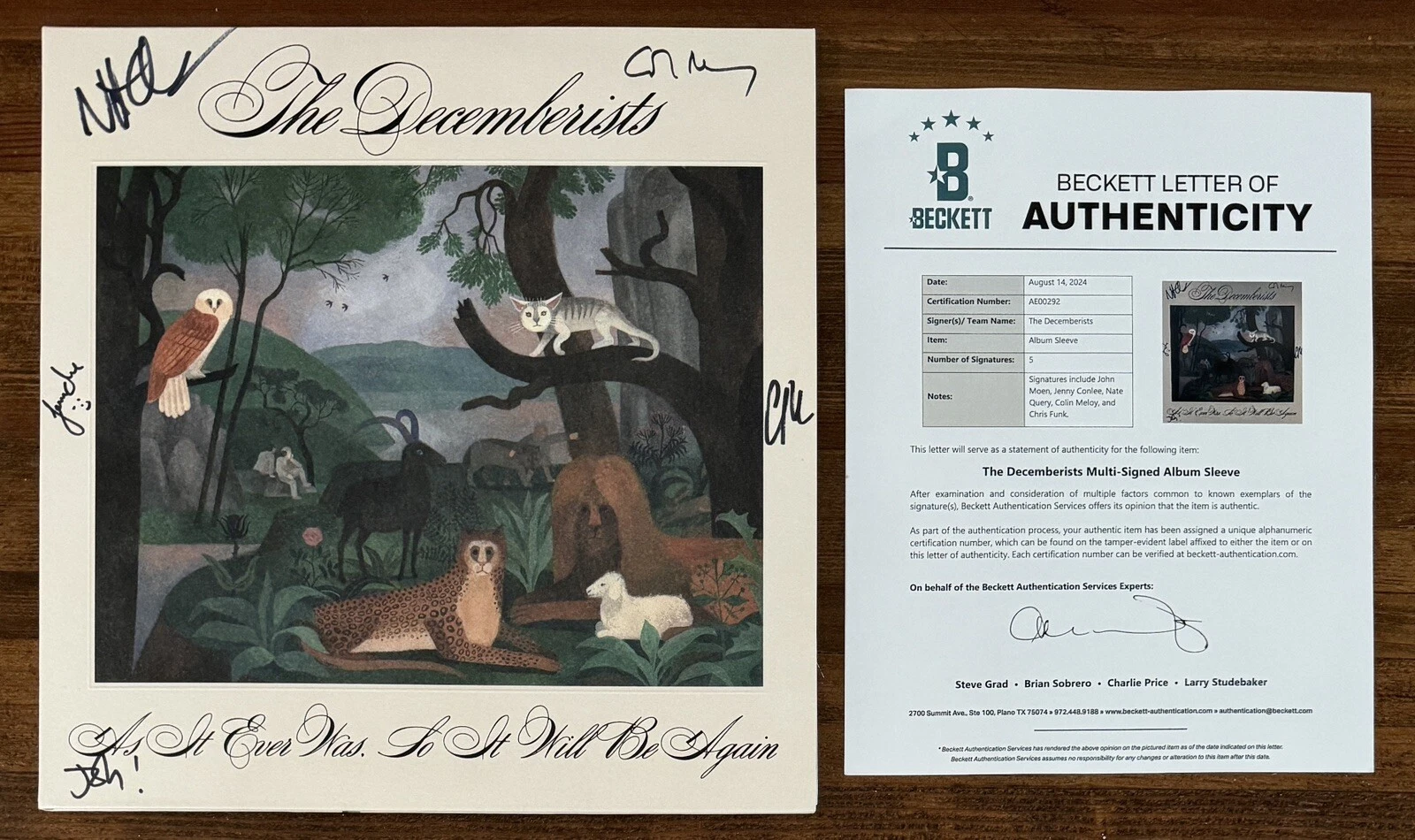 The Decemberists It Ever Was Will Again Vinyl SIGNED Autographed Beckett BAS COA