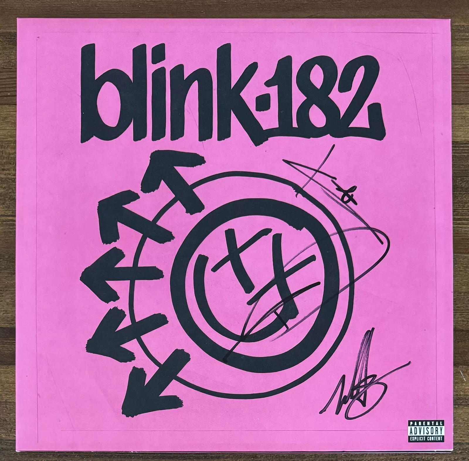 BLINK 182 BAND SIGNED VINYL COVER TRAVIS MARK & TOM AUTOGRAPHED BAS BECKETT COA