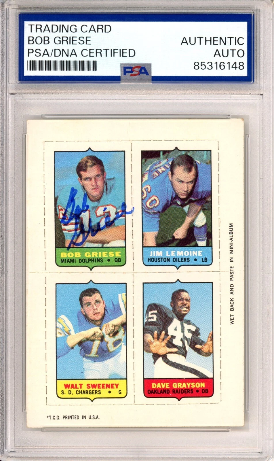 1968 68 Topps Mini Bob Griese Rookie Card RC Signed PSA DNA COA AUTOGRAPHED HOF