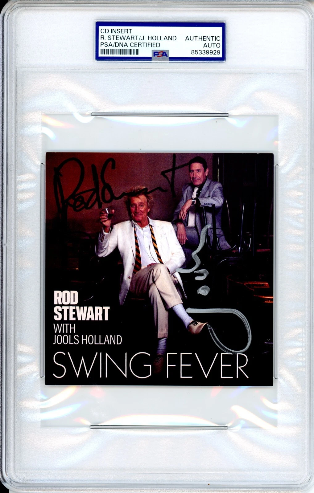 SIGNED Rod Stewart & Jools Holland Swing Fever Album CD Cover Card PSA DNA COA