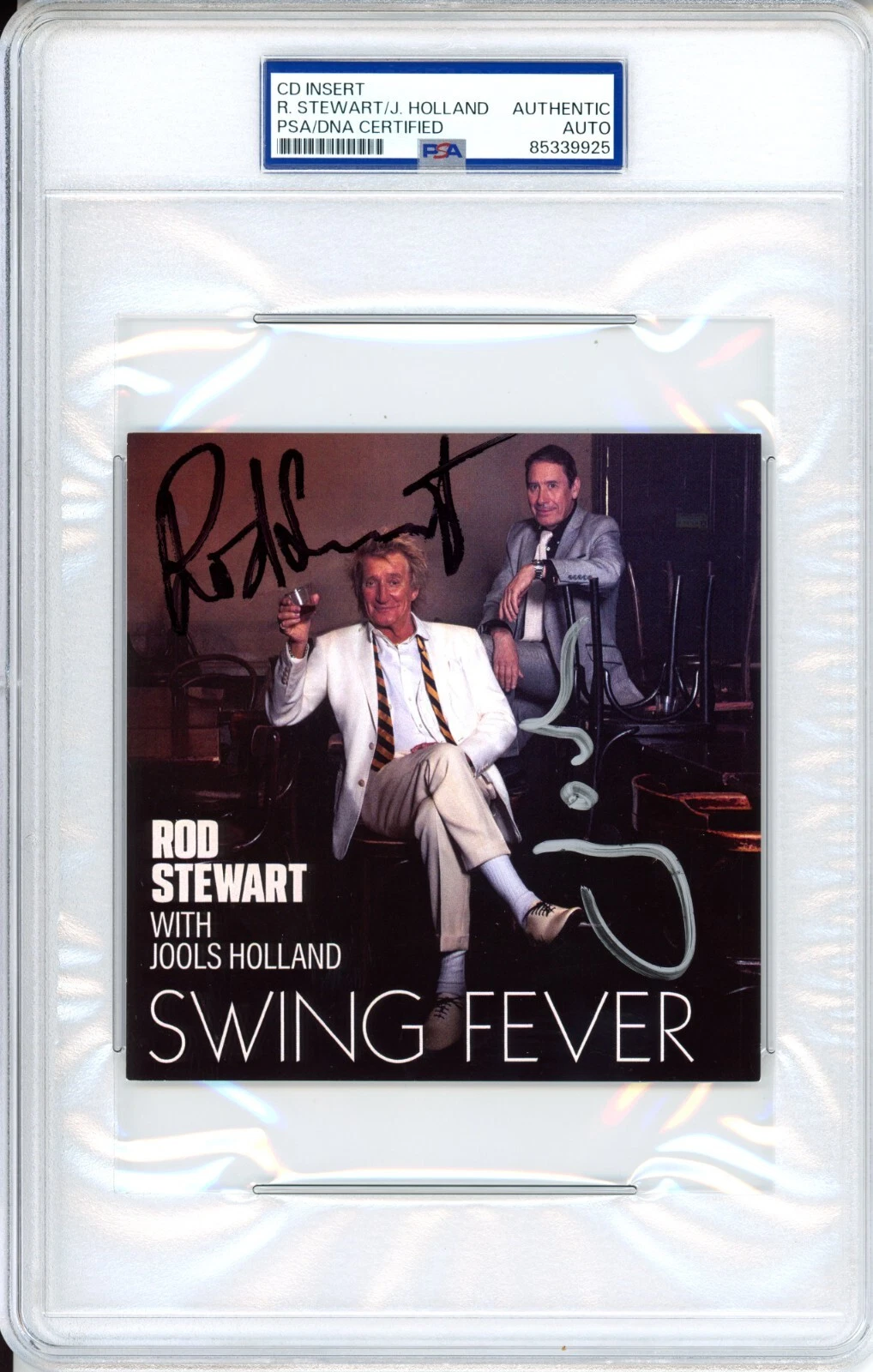 SIGNED Rod Stewart FULL SIG & Jools Holland Swing Fever Cover Card PSA DNA COA