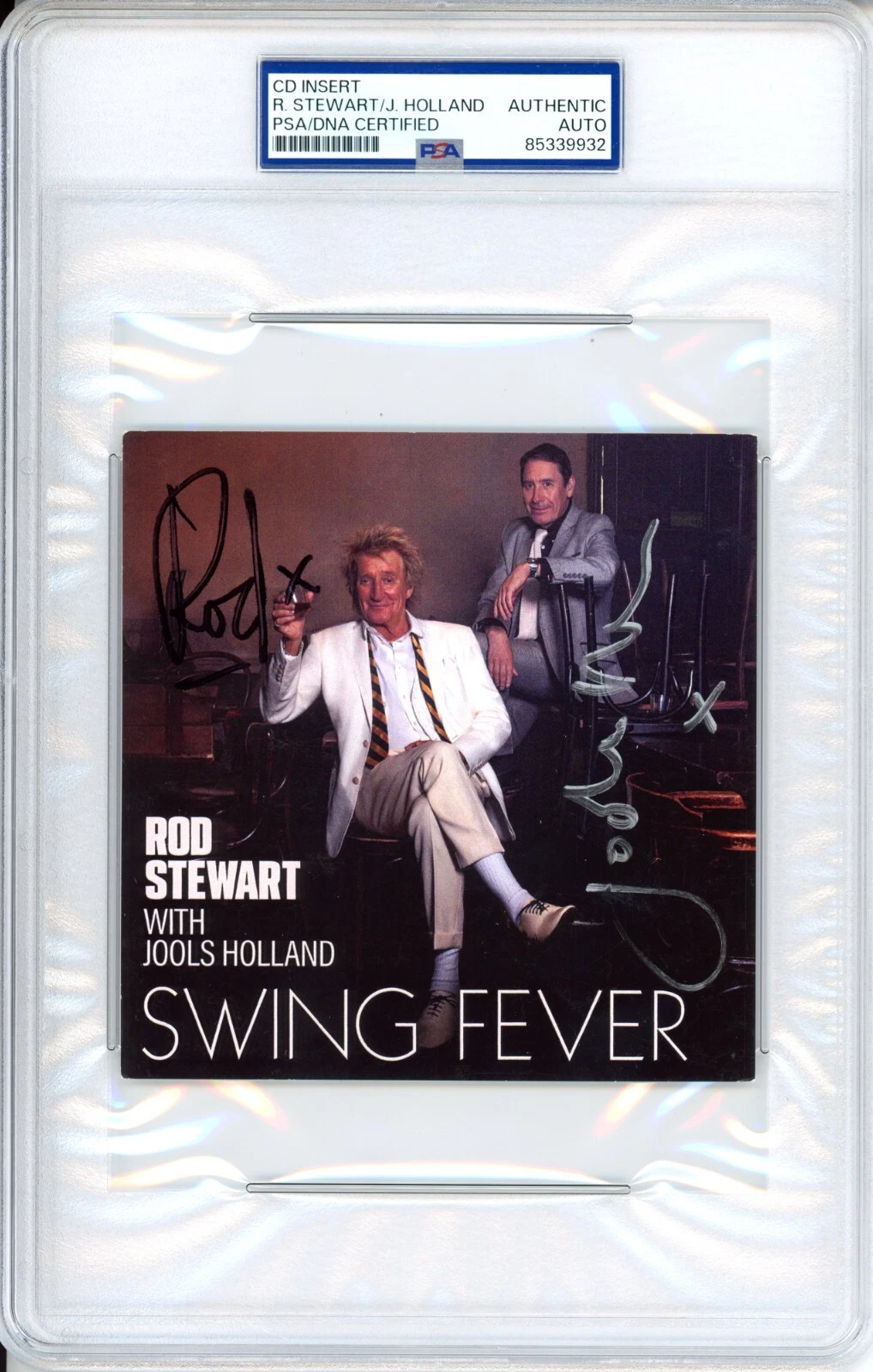 SIGNED Rod Stewart & Jools Holland Swing Fever CD Album Art Card PSA DNA COA
