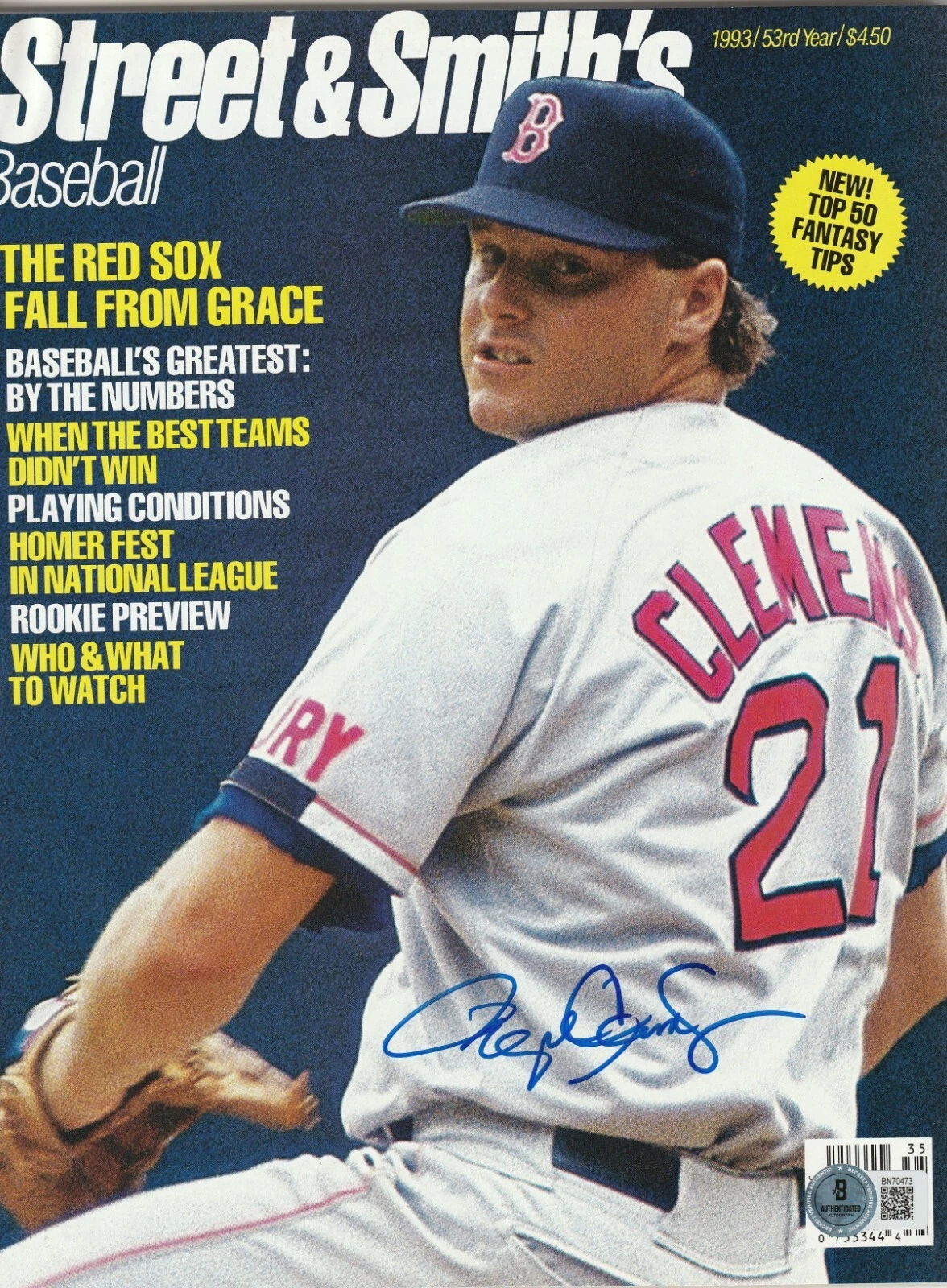 ROGER CLEMENS Signed 1993 STREET & SMITH'S Magazine Beckett Auth (BAS) No Label!