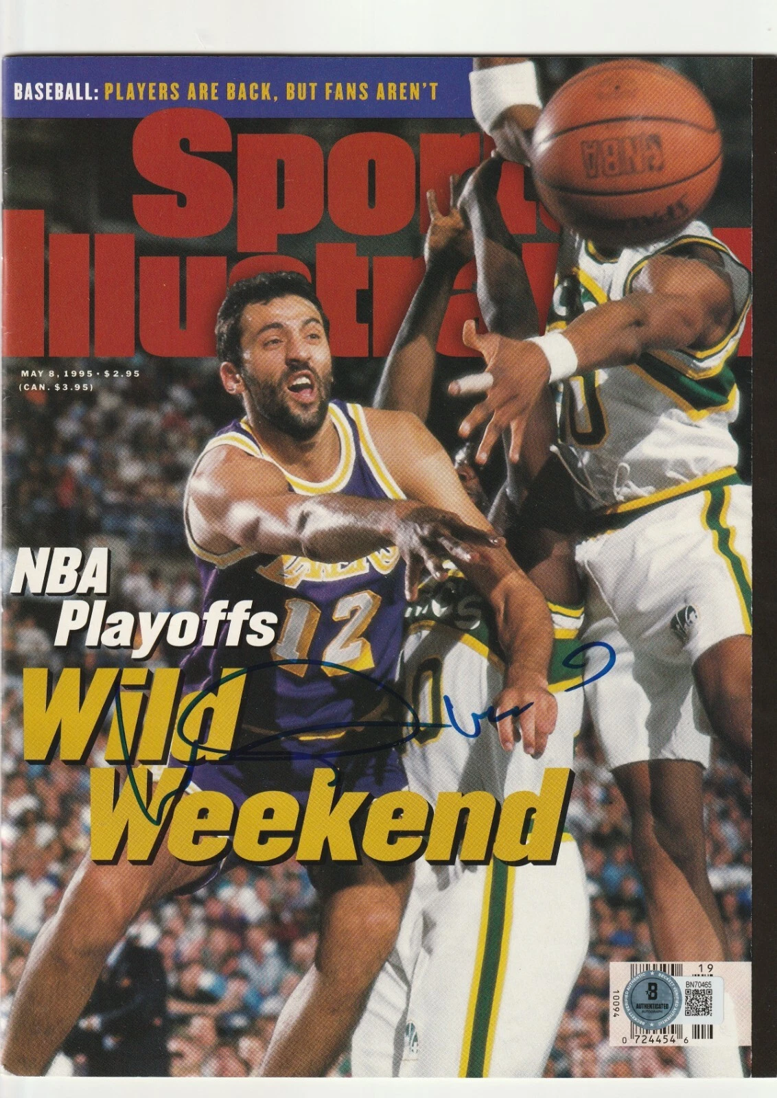 VLADE DIVAC SIGNED 5/8/95 SPORTS ILLUSTRATED BECKETT AUTH. (BAS) NO LABEL! COLLECTIBLE MEMORABILIA